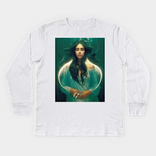 WATER SPIRIT Beautiful Spirit Woman Underwater Stylized Digital Painting Kids Long Sleeve T-Shirt